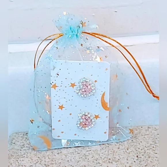 DOUBLE HEART PINK & CLEAR CUBIC ZIRCONIA SURGICAL STEEL STUD EARRINGS - Picture 9 of 9